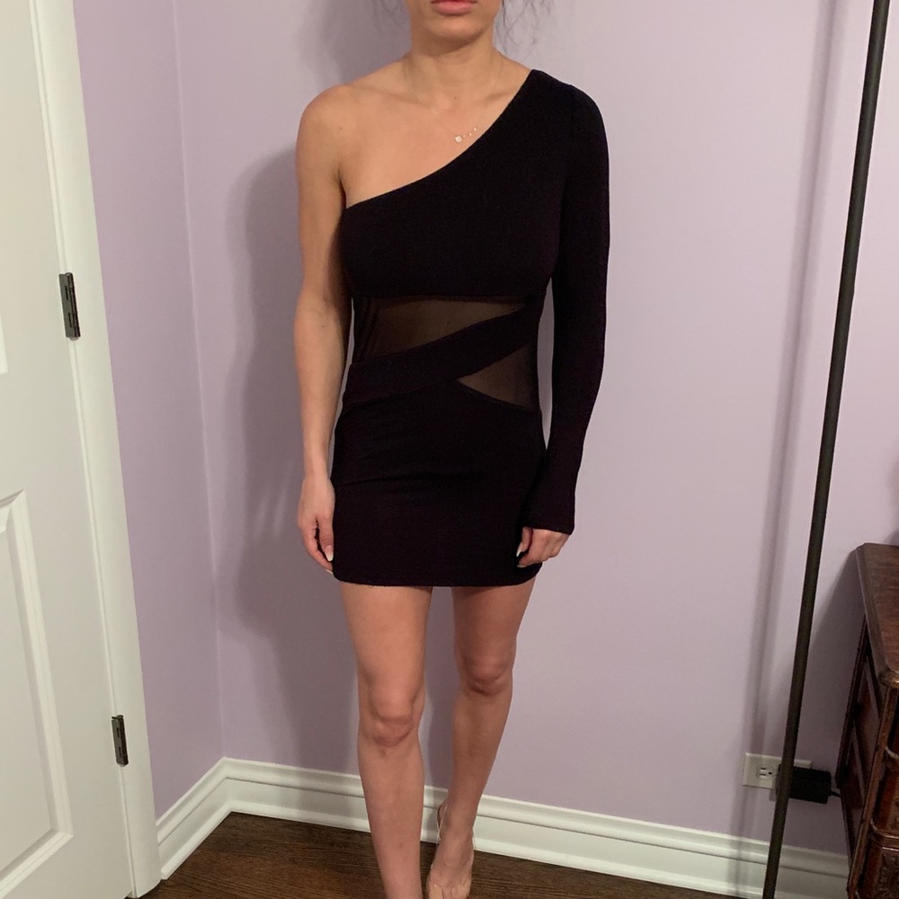 Asymmetrical black mesh  dress